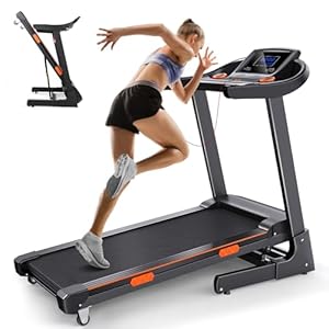 a woman running on a treadmill